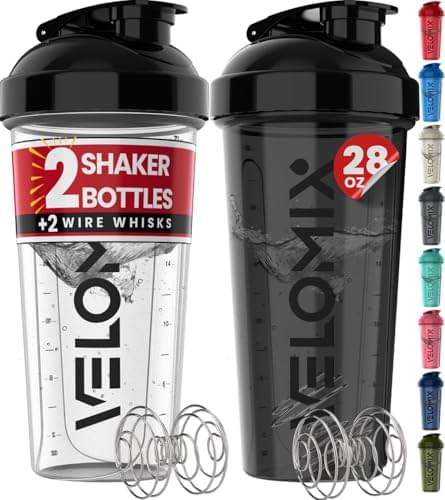 -2 Pack- 28 oz Protein Shaker Bottles for Protein Mixes – 2x Wire Whisk | Leak Proof Shaker Cups for Protein Shakes | Protein Shaker Bottle Pack | Shakers for Protein Shakes-Black&Transparent